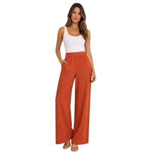 BCBG Max Azria Riley High Waist Wide Leg Pants Paprika Linen Blend Pull-On